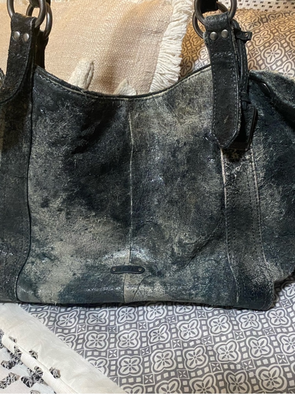 Vtg Frye Gun Deborah Metal distressed Studded tote bag! - Picture 5 of 16